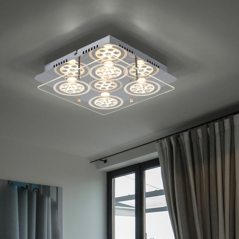 Image of Etc-shop - Plafoniera lampada da soffitto in cristallo lampada da soggiorno, 4 lampadine, aspetto cristallo, metallo vetro cromo satinato