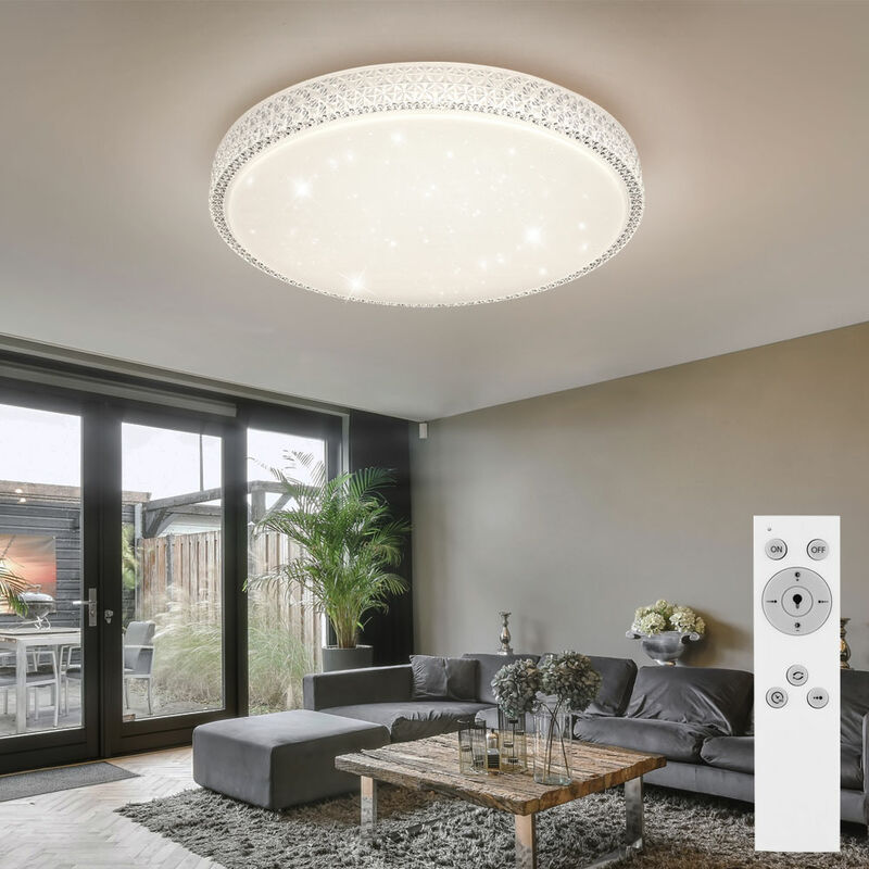 Image of Plafoniera Lampada da soffitto lampada da camera da letto soggiorno, effetto stella cct dimmerabile telecomando, cristalli in metallo bianco, 1x led