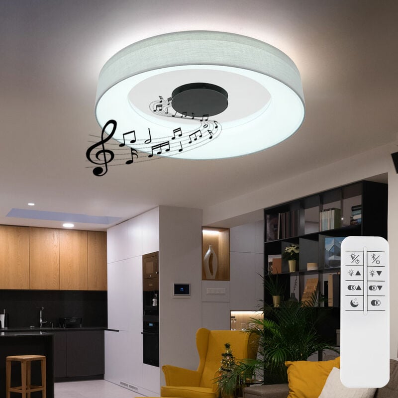 Image of Plafoniera lampada da soffitto lampada da soggiorno a ombrello, telecomando con altoparlante CCT dimmerabile, LED 40W 2000Lm bianco caldoluce