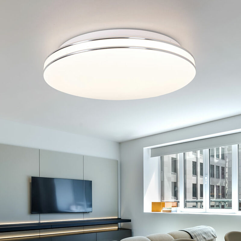 Image of Etc-shop - Plafoniera Lampada da soffitto lampada da soggiorno camera da letto, anello in metallo cromato bianco opalino, 1x led 24W 1800Lm 3000K,