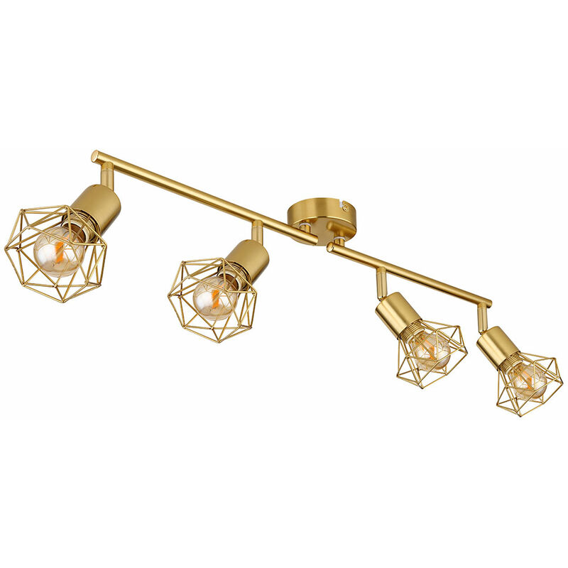 Image of Plafoniera lampada da soffitto lampada da soggiorno lampada da sala da pranzo faretto, metallo color oro, 4 faretti mobili E14, h 19,5 cm