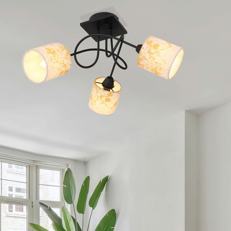 Image of Plafoniera lampada da soffitto lampada da soggiorno lampada da sala da pranzo lampada da camera da letto, metallo legno tessuto nero oro, 3 lampadine