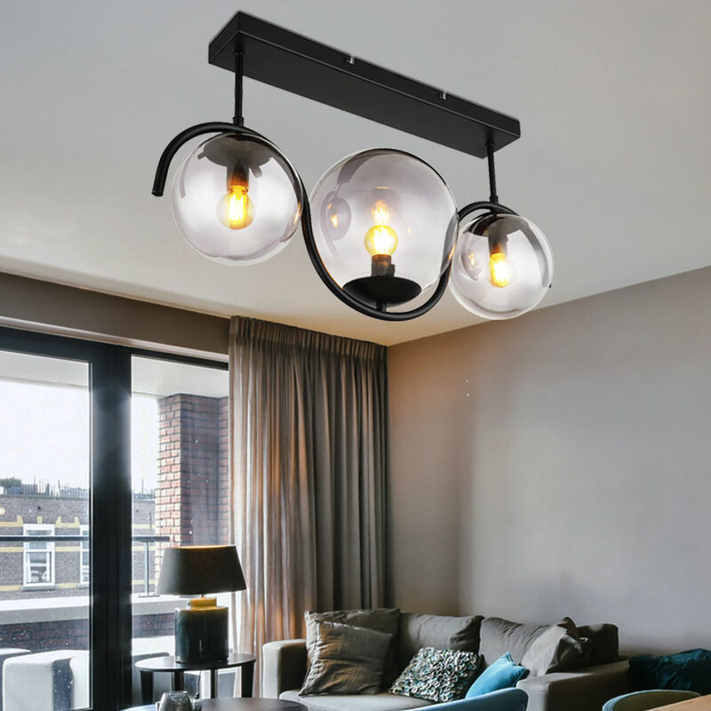 Image of Plafoniera lampada da soffitto lampada da soggiorno lampada da sala da pranzo lampada da cucina, metallo vetro fumo, 3 lampadine, E27, l 60 cm