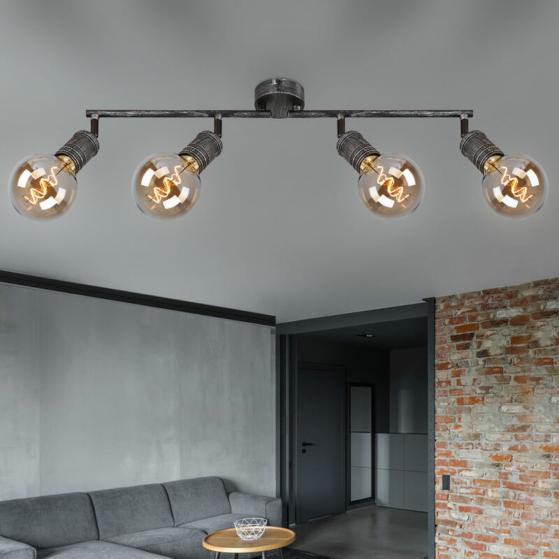 Image of Plafoniera lampada da soffitto lampada da soggiorno lampada da sala da pranzo lampada spot orientabile, metallo antico, 4 punti mobili E27, LxLxH