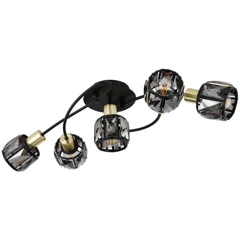 Image of Globo - Plafoniera lampada da soffitto lampada soggiorno camera da letto lampada corridoio, metallo nero oro cristalli di vetro color fumo, 5