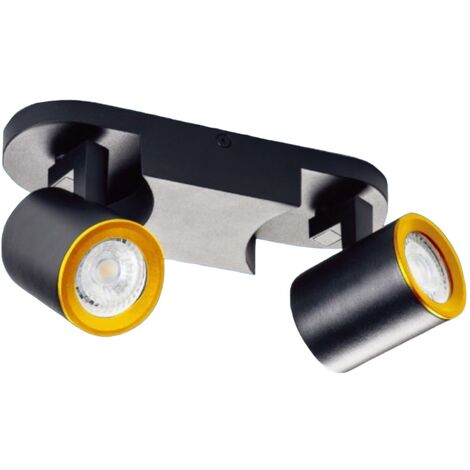 Plafoniera lampada da soffitto Nero e Oro faretto direzionabile e attacco per lampade GU10 ad 2 diffusori