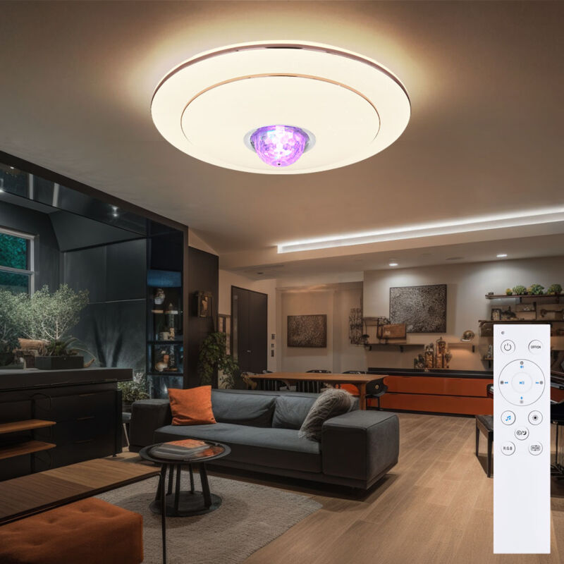 Image of Plafoniera lampada da soffitto rgb led telecomando musica palla da discoteca altoparlante luce diurna con Bluetooth, metallo, cambio colore