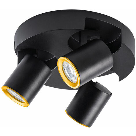 Plafoniera lampada da soffitto Rotonda Nero e Oro faretto direzionabile e attacco per lampade GU10 ad 3 diffusorI
