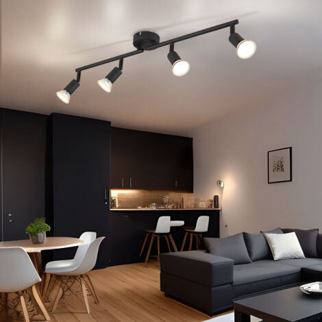Plafoniera Lampada da soggiorno Lampada da soffitto a striscia luminosa 4 fiamme nere orientabili, metallo, 4x GU10, L 60 cm