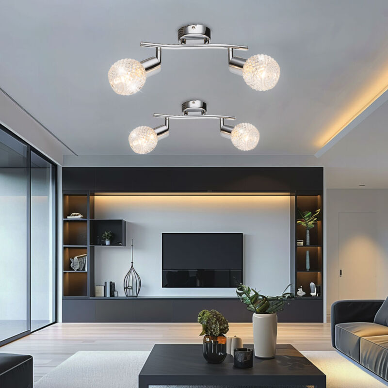 Image of Globo Lighting - Plafoniera lampada da soggiorno regolabile faretto in vetro cromato lampada da soffitto 2 lampadine, 2x E14, LxH 25 x 19 cm, set da 2