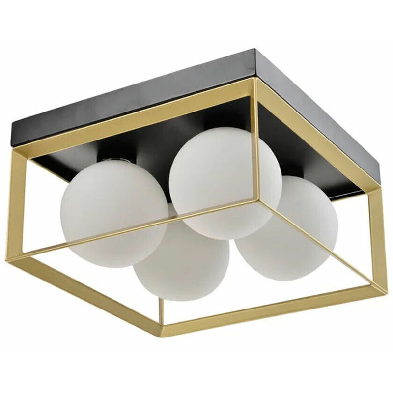 Image of Partenopea Utensili - Plafoniera lampada soffitto minimalista in metallo nero bronzo con 4 sfere palle bianche attacco G9