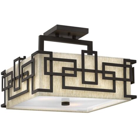 Plafoniera lampada soggiorno acciaio lino bronzo L 38,7 cm 3 fiamme