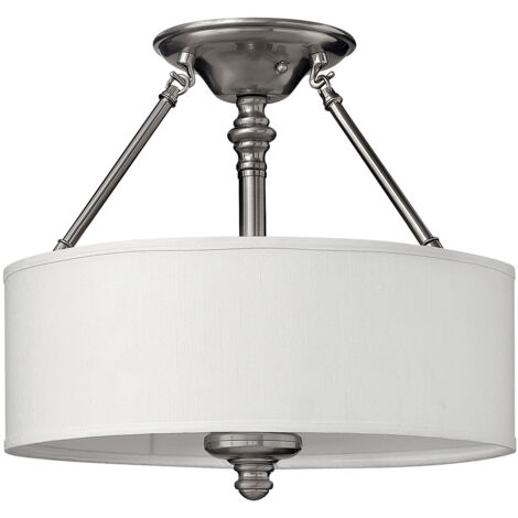 Plafoniera lampada soggiorno lampada acciaio lino vetro nichel D 40,6 cm 3 fiamme