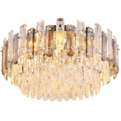 Plafoniera lampadario 11 fiamme aste di vetro cucina chiaro, cristalli acrilici metallo, 11x prese E14, DxH 55x27 cm