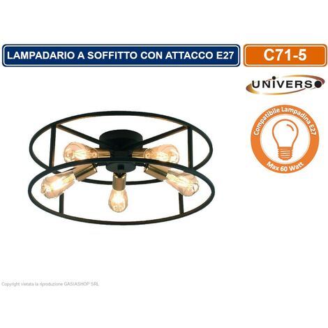 PLAFONIERA LAMPADARIO DA SOFFITTO CIRCOLARE STILE INDUSTRIALE CON 5 ATTACCHI PER LAMPADINE E27