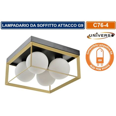 PLAFONIERA LAMPADARIO DA SOFFITTO STILE MINIMALISTA 4 SFERE IN VETRO CON ATTACCO PER LAMPADINE G9