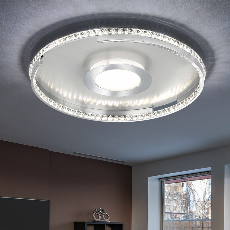 Image of Plafoniera lampade soggiorno plafoniera plafoniera LED plafoniera con dimmer a 3 livelli, metallo cromato, 1x LED 52W 4000Lm 3000K, PxH 61x8cm