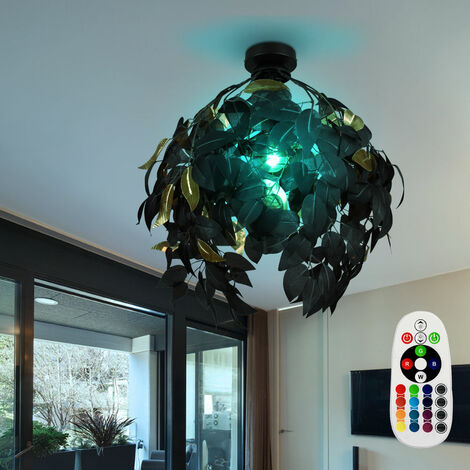 Plafoniera leaves lampada soggiorno dimmerabile plafoniera telecomando lampada foglia oro nero, cambio colore, metallo, 1x LED RGB 8.5W 806Lm bianco caldo, DxH 38x58 cm