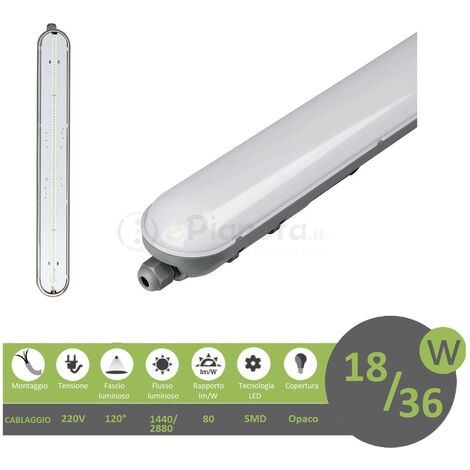 Plafoniera led 18 36w 60 120 cm lampada lineare soffitto impermeabile da esterno tenuta stagna luce integrato bianca naturale  Naturale - 36w