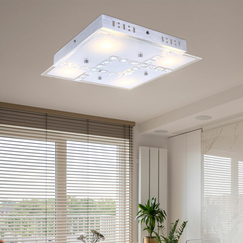 Image of Plafoniera cristalli lampada soggiorno soffitto plafoniera vetro, alluminio, 4x LED 5W 400Lm bianco caldo, LxPxH 32x32x6,5 cm