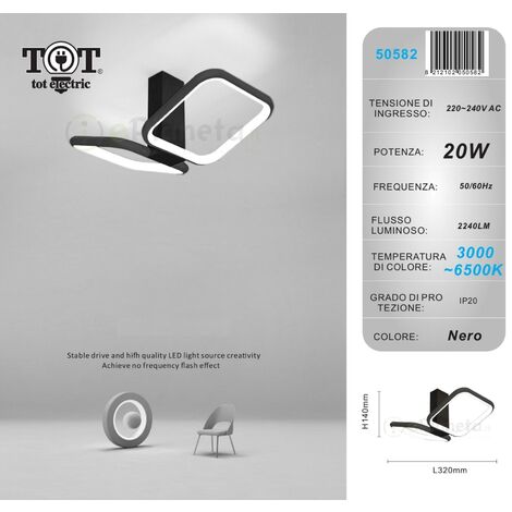 Plafoniera led 20w quadrato nero bianco oro design moderno lampadario da soffitto luce fredda calda  Nero