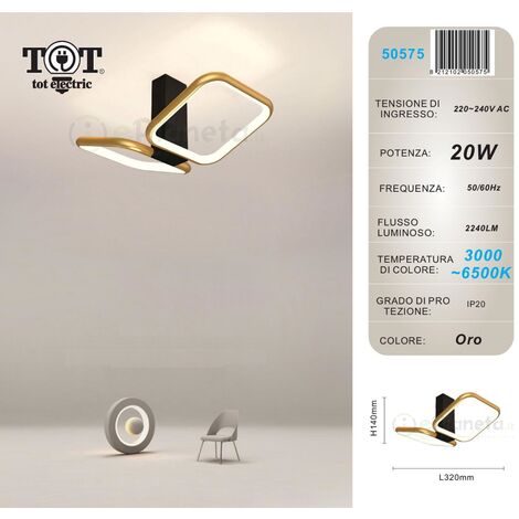 Plafoniera led 20w quadrato nero bianco oro design moderno lampadario da soffitto luce fredda calda Oro