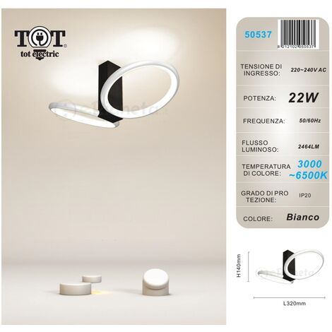 Plafoniera led 22w 2 cerchi nero bianco oro design moderno lampadario da soffitto con anello luce fredda calda Bianco