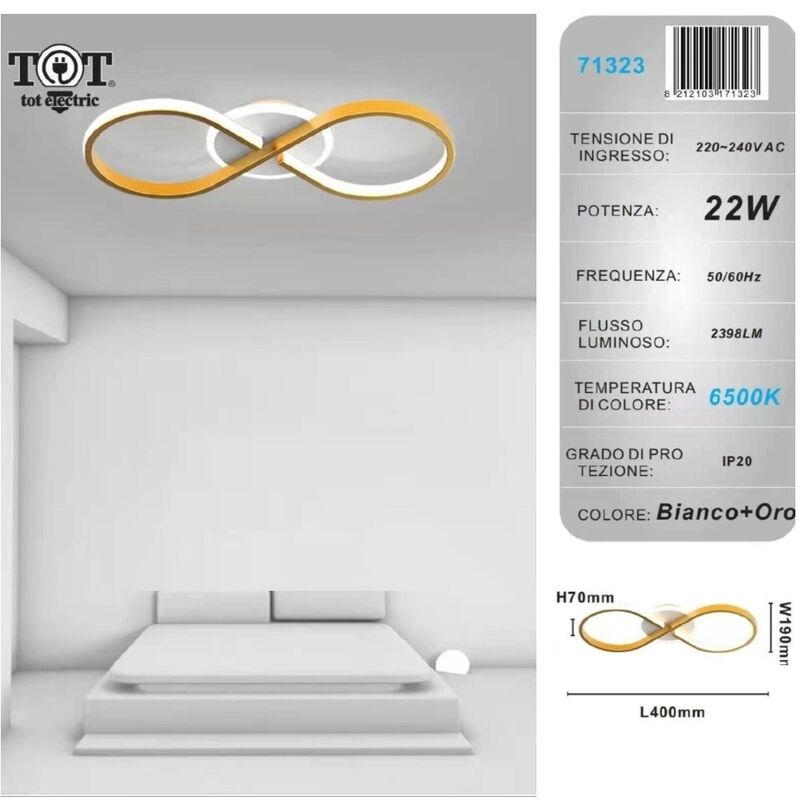 Image of Plafoniera led 22w intrecciato infinito oro lampada da soffitto design moderno luce per camera soggiorno cucina Bianco freddo