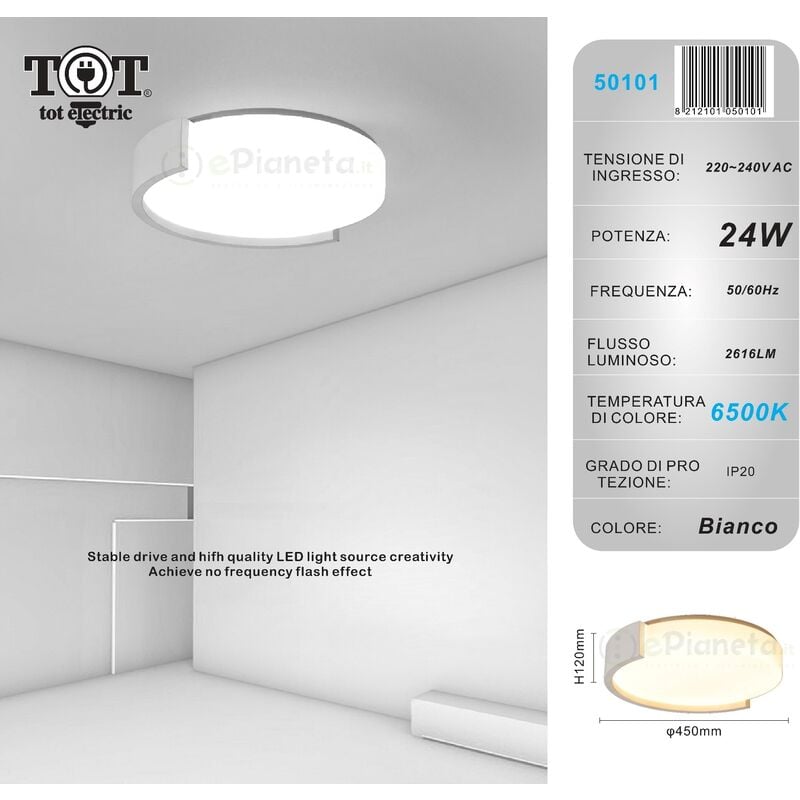 Image of Tot Electric - Plafoniera led 24w cerchio bianco oro design moderno lampadario da soffitto tonda luce fredda naturale Bianco - Luce fredda
