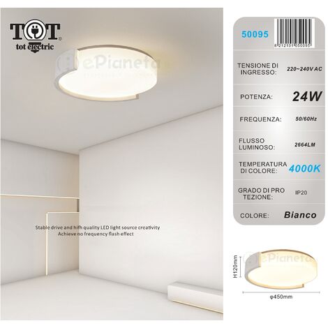 Plafoniera led 24w cerchio bianco oro design moderno lampadario da soffitto tonda luce fredda naturale  Bianco - Luce naturale