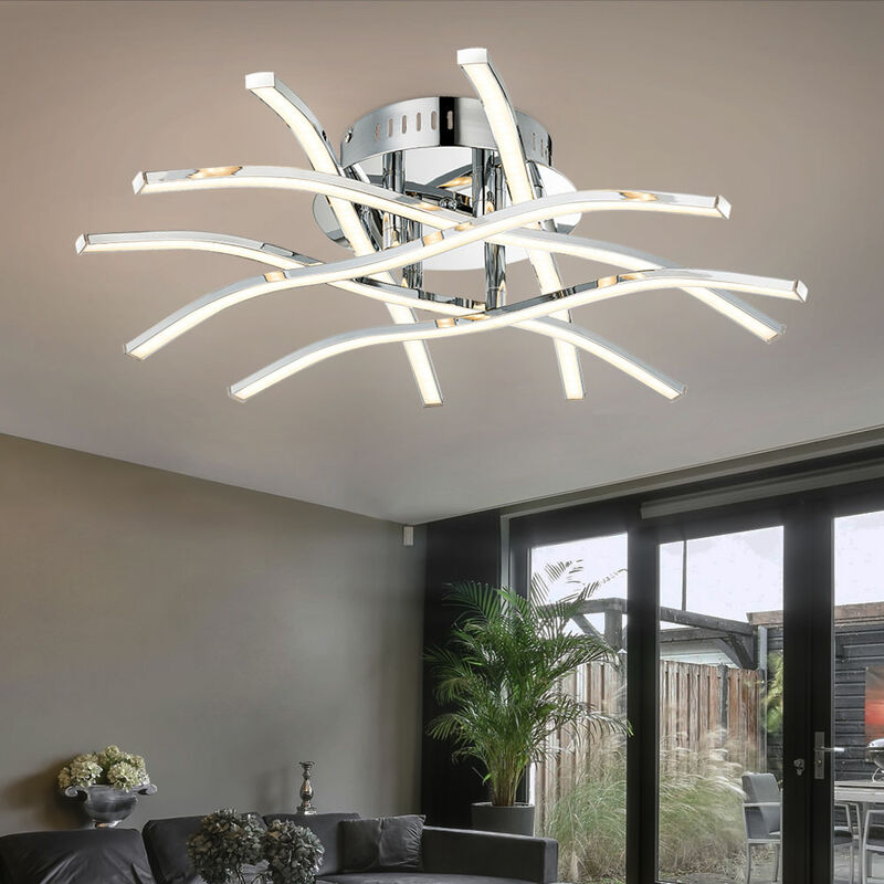 Image of Plafoniera cromata soggiorno lampada da soffitto design aste, led 26,5W 1200Lm bianco caldo, DxH 50x15 cm