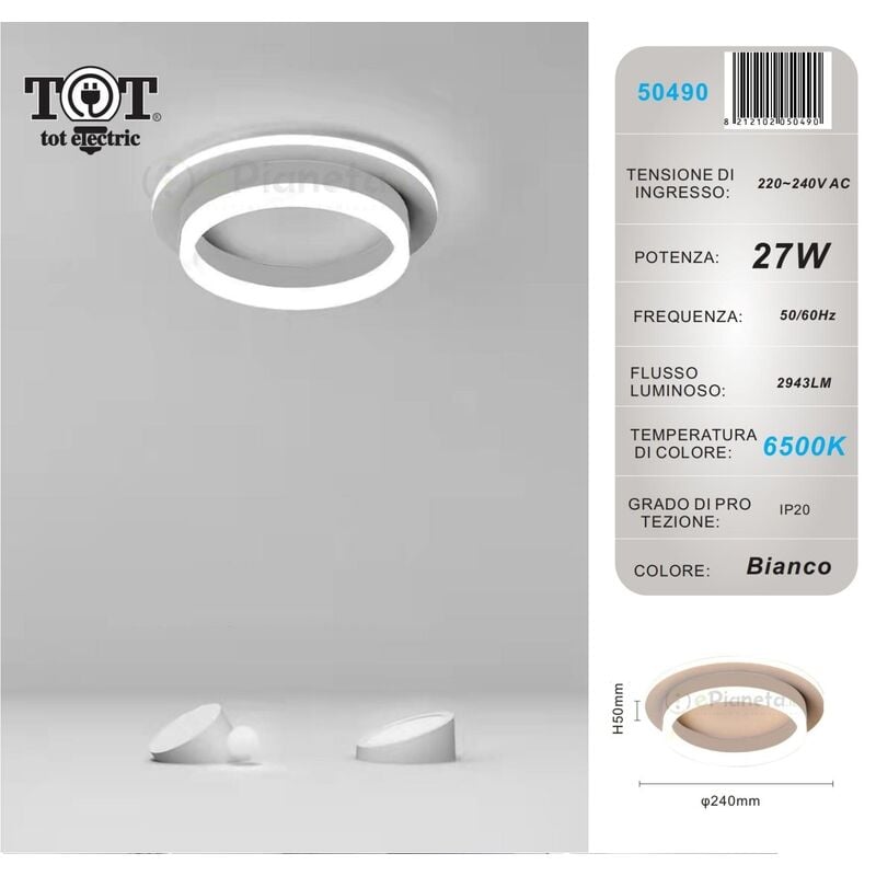 Image of Plafoniera led 27w tonda bianco design moderno lampadario da soffitto cerchio luce fredda naturale Bianco freddo