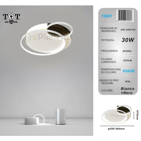 Plafoniera led 30w 3 cerchi bianco lampadario da soffitto tonda moderno luce fredda naturale  Bianco freddo