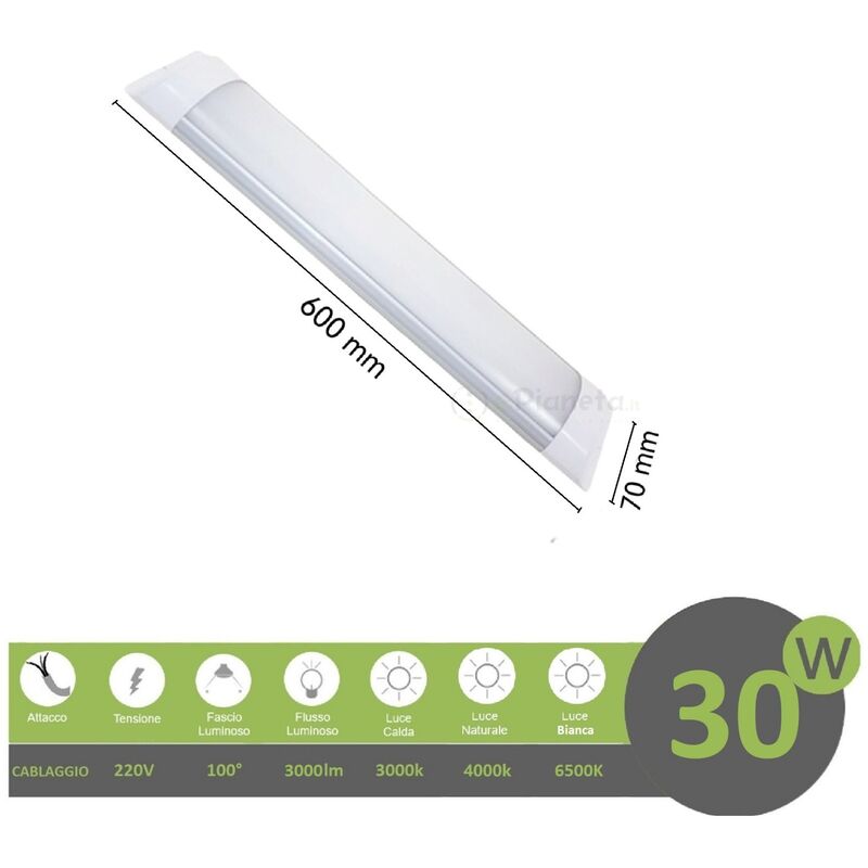 Image of Plafoniera led 30w 3T 60 cm lineare barra luminosa sottopensile luce bianca fredda naturale Naturale