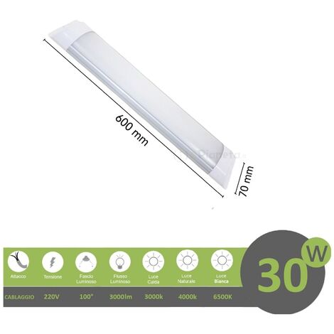 Plafoniera led 30w 3T 60 cm lineare barra luminosa sottopensile luce bianca fredda naturale  Naturale