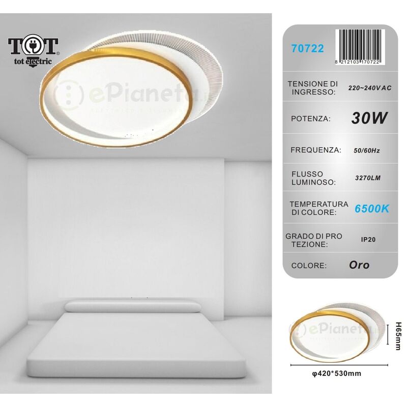 Image of Plafoniera led 30w cerchio oro lampadario da soffitto design moderno tondo luce bianco naturale Bianco freddo
