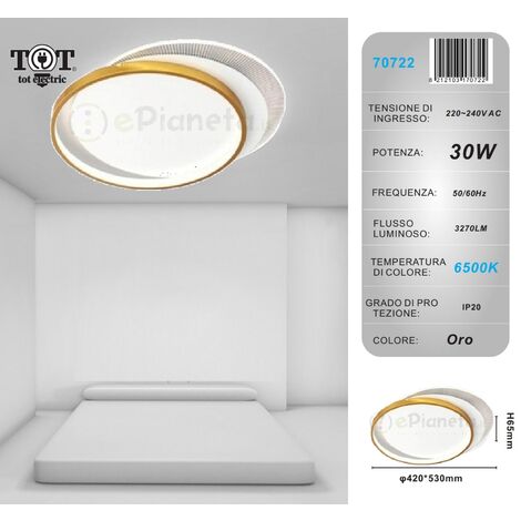 Plafoniera led 30w cerchio oro lampadario da soffitto design moderno tondo luce bianco naturale  Bianco freddo