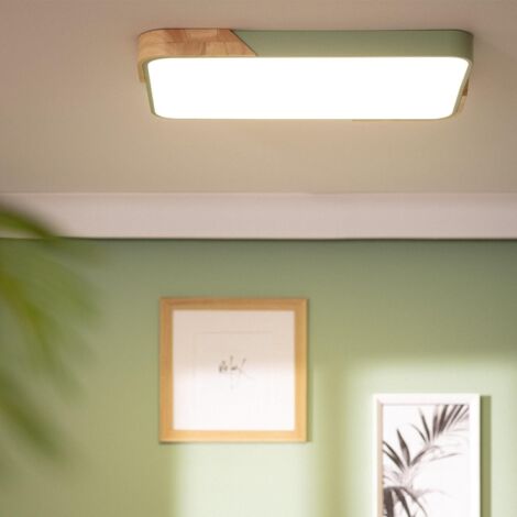 ILUZZIA Plafoniera LED 30W Rettangolare Legno e Metallo 625x425 mm CCT Selezionabile Semi-Dari Verde