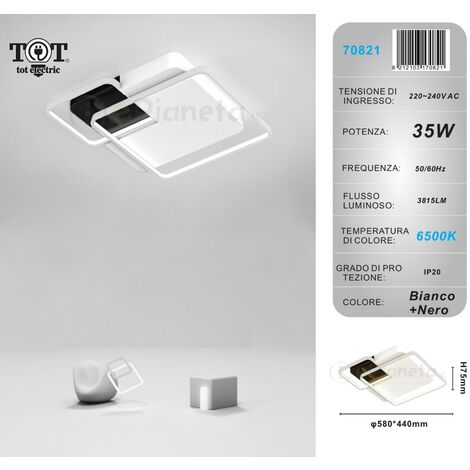 Plafoniera led 35w 3 quadrati bianco lampadario da soffitto quadrata moderno luce fredda naturale  Bianco freddo