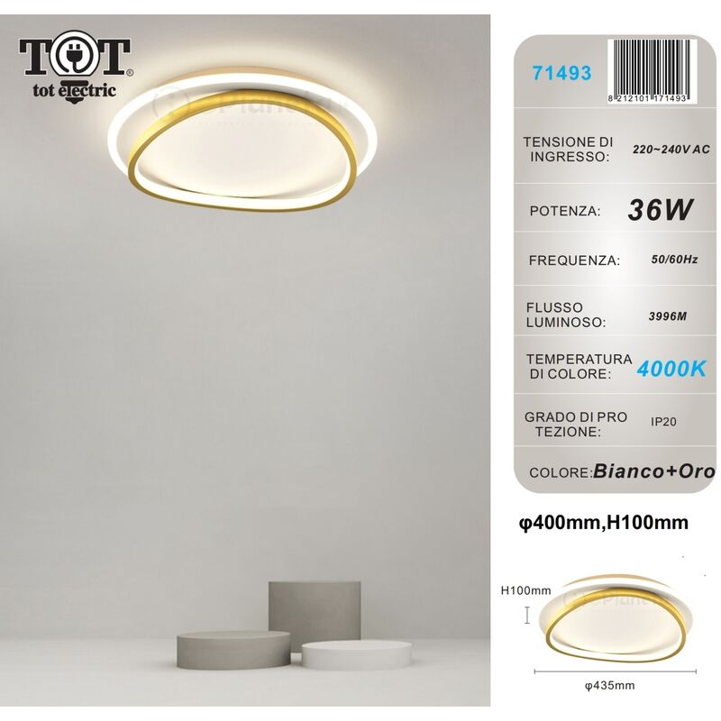 Image of Tot Electric - Plafoniera led 36w cerchio bianco design moderno lampadario da soffitto tonda luce bianco naturale Naturale