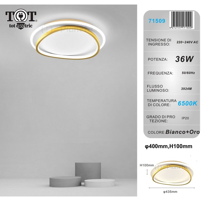 Image of Tot Electric - Plafoniera led 36w cerchio bianco design moderno lampadario da soffitto tonda luce bianco naturale Bianco freddo