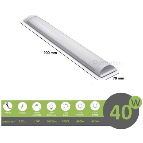 Plafoniera led 40w 3T 90 cm lineare barra luminosa sottopensile luce bianca fredda naturale  Bianco freddo