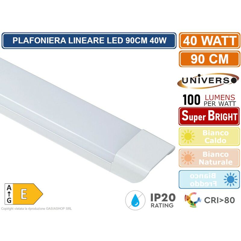 Image of PLAFONIERA LINEARE LED UNIVERSO ALTA LUMINOSITA' 4000 LUMEN 90CM 40W IP20 3000K - 4000K - 6500K - Colore Luce: Bianco Naturale