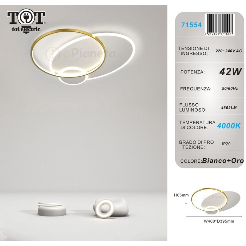 Image of Plafoniera led 42w cerchio oro design moderno lampadario soffitto tonda luce bianco naturale Naturale