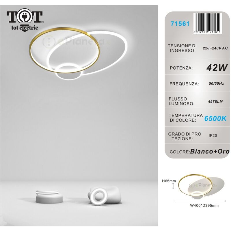 Image of Plafoniera led 42w cerchio oro design moderno lampadario soffitto tonda luce bianco naturale Bianco freddo