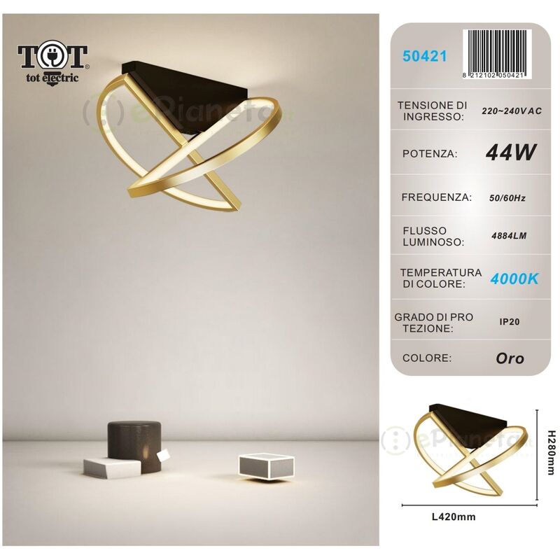 Image of Tot Electric - Plafoniera led 44w bianco oro lampadario da soffitto design moderno luce fredda naturale Oro - Luce naturale