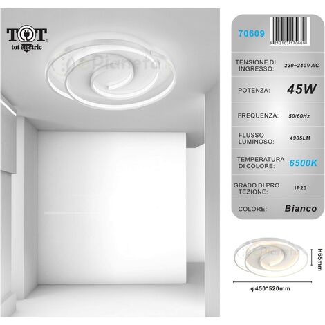 Plafoniera led 45w cerchio spirale vortice bianco lampadario da soffitto moderno luce fredda naturale  Bianco freddo