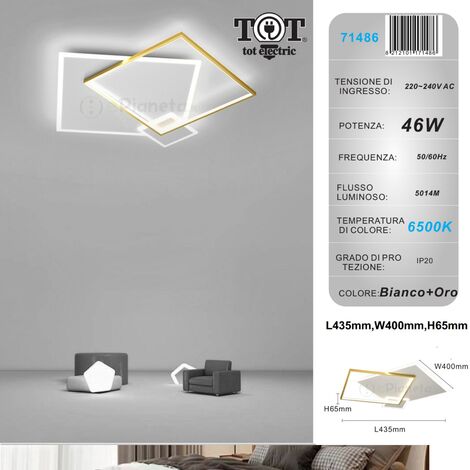 Plafoniera led 46w quadrato oro design moderno lampadario soffitto luce bianco naturale  Bianco freddo