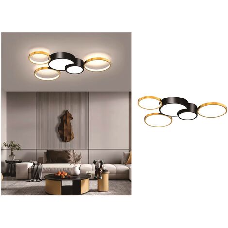 Plafoniera led 48w 5 cerchi oro nero lampada da soffitto design moderno luce per camera soggiorno cucina Bianco freddo