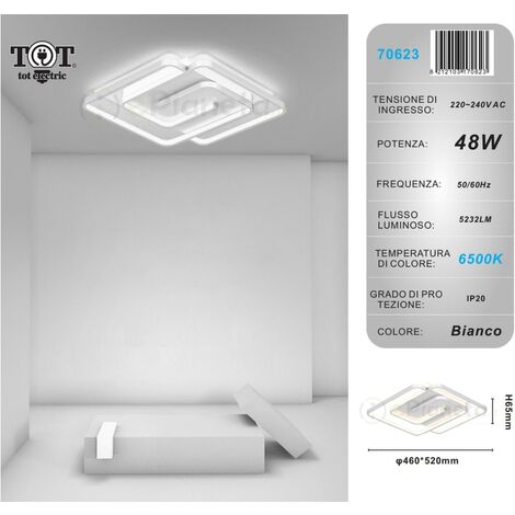 Plafoniera led 48w quadrata spirale vortice bianco lampadario da soffitto moderno luce bianco naturale  Bianco freddo